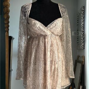 Free People Pink/Cream Lace Skirt